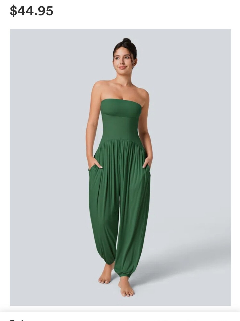 NWT Halara Small Ribbed Tube Backless Side Pocket Casual Jumpsuit - Green
